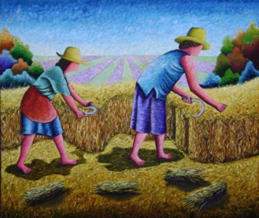 Pintura intitulada "Colheita do trigo V" por Jerci Maccari, Obras de arte originais, Óleo