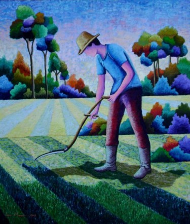 Pintura intitulada "COrte de grama" por Jerci Maccari, Obras de arte originais, Óleo