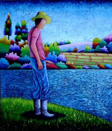 Painting titled "Descanso a beira do…" by Jerci Maccari, Original Artwork, Oil