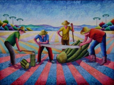 Pintura intitulada "Lenhadores II" por Jerci Maccari, Obras de arte originais, Óleo