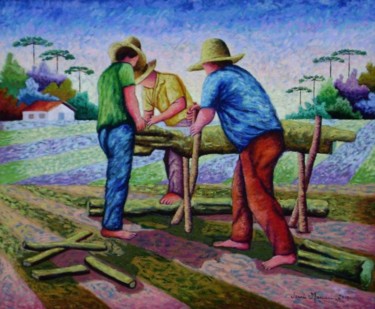 Pintura intitulada "Lenhadores III" por Jerci Maccari, Obras de arte originais, Óleo