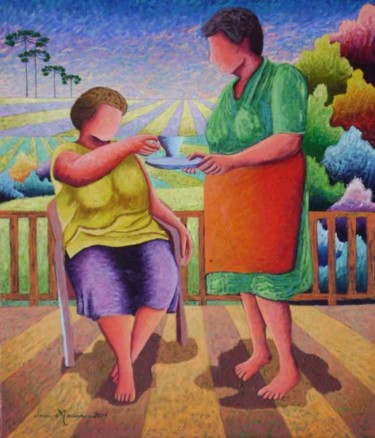 Painting titled "O último cafezinho" by Jerci Maccari, Original Artwork, Oil