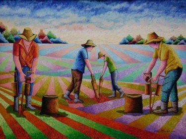 Pintura intitulada "Plantadores" por Jerci Maccari, Obras de arte originais, Óleo