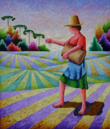 Painting titled "Semeando o trigo" by Jerci Maccari, Original Artwork, Oil