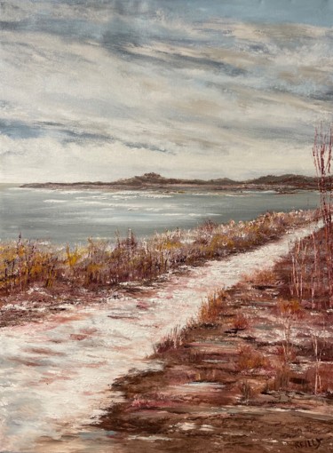 Pintura intitulada "Black Point in Snow" por Joan Reilly, Obras de arte originais, Óleo