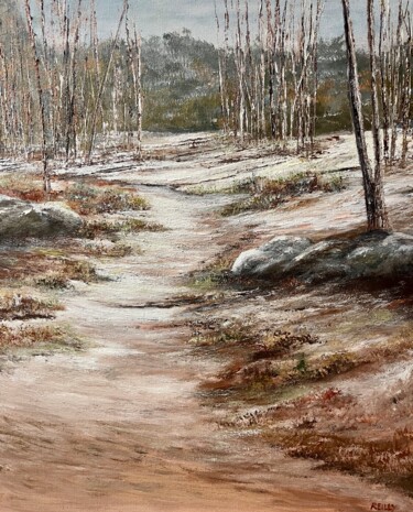 Painting titled "Late Winter Walk" by Joan Reilly, Original Artwork, Acrylic Mounted on Wood Stretcher frame