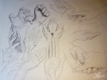 Drawing titled "Les Mains Conteuses" by Jérémie Cauchard, Original Artwork, Pencil