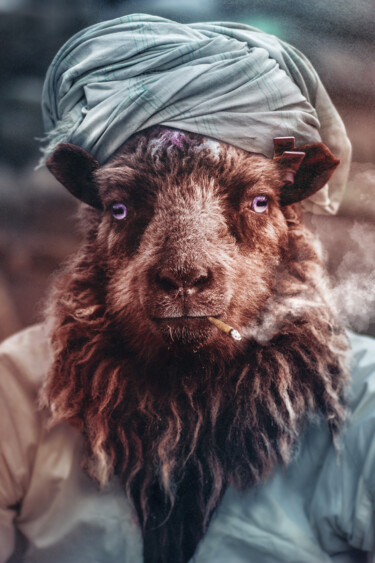 Arte digital titulada "smoker sheep" por Jeremy Bourgois (Nyssop design), Obra de arte original, Foto-montaje