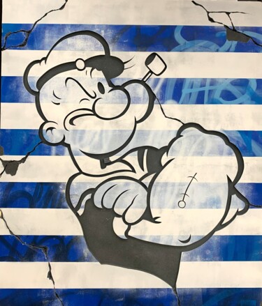 Painting titled "Popeye" by Jérémy Ferreira, Original Artwork, Spray paint Mounted on Wood Panel