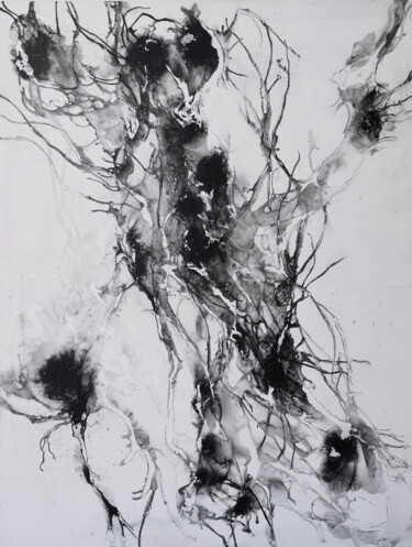Картина под названием "Grey Matter" - Jérémy Jacquin, Подлинное произведение искусства, Чернила Установлен на Деревянная рам…
