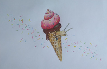 Drawing titled "Escargot glace" by Jérémy Piquet, Original Artwork, Pencil Mounted on Cardboard