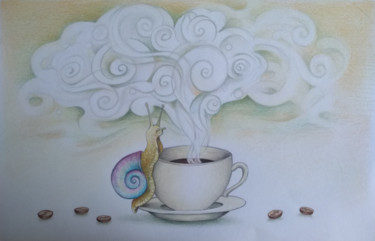 Drawing titled "Escargot Café" by Jérémy Piquet, Original Artwork, Pencil Mounted on Cardboard