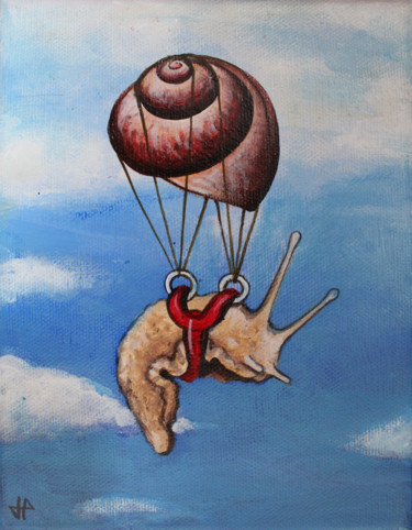 Painting titled "Escargot volant  "M…" by Jérémy Piquet, Original Artwork, Acrylic Mounted on Wood Stretcher frame