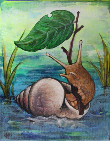 Картина под названием "Escargot bateau "Mi…" - Jérémy Piquet, Подлинное произведение искусства, Акрил Установлен на Деревянн…