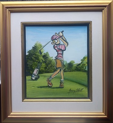 Malerei mit dem Titel "Le golfeur + Cadre…" von Jérémy Piquet, Original-Kunstwerk, Acryl