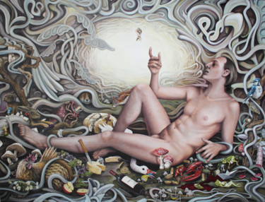 Картина под названием "Les plaisirs de la…" - Jérémy Piquet, Подлинное произведение искусства, Масло Установлен на Деревянна…