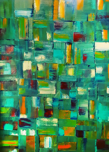 Painting titled "Emerald Paradise" by Jeremy Rose, Original Artwork, Oil Mounted on Wood Stretcher frame