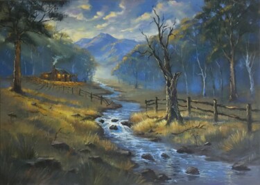 Painting titled "Landscape Painting…" by Jeremy Western, Original Artwork, Oil Mounted on Wood Stretcher frame