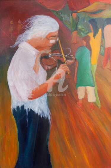 Schilderij getiteld "The Violin Player" door Jeroen Brulez, Origineel Kunstwerk, Olie