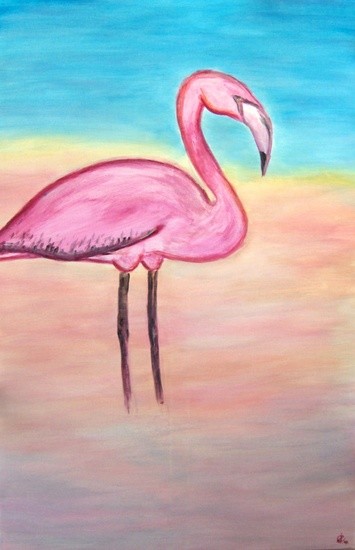 Schilderij getiteld "Flamingo" door Jeroen Van Der Steen, Origineel Kunstwerk