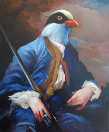 Painting titled "L'oiseau chasseur" by Jérôme Bouscarat, Original Artwork, Oil