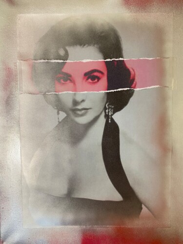 Collages titled "Liz Taylor I" by Jerome Cholet, Original Artwork, Spray paint