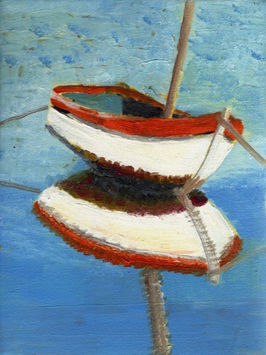 Peinture intitulée "Barque à l'échouage" par Jérôme Dufay, Œuvre d'art originale, Huile Monté sur Châssis en bois