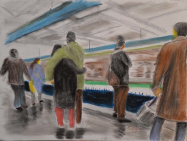 Disegno intitolato "Les gens du métro p…" da Jérôme Dufay, Opera d'arte originale, Gesso