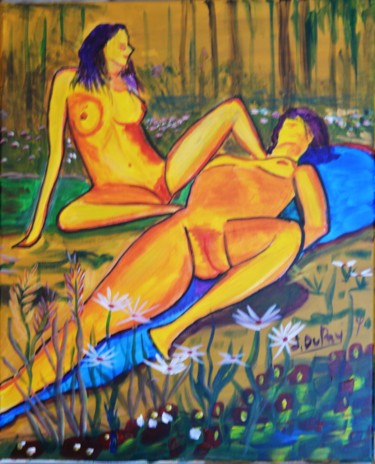 Painting titled "FEMMES EN OR - La C…" by Jérôme Dufay, Original Artwork, Acrylic Mounted on Wood Stretcher frame