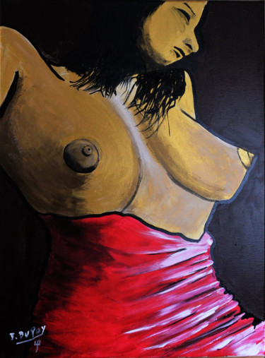 Painting titled "Jeune femme à la se…" by Jérôme Dufay, Original Artwork, Acrylic Mounted on Wood Stretcher frame