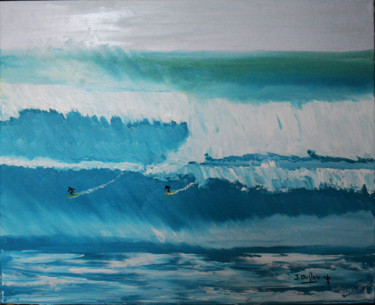 Painting titled "LES SURFERS" by Jérôme Dufay, Original Artwork, Oil Mounted on Wood Stretcher frame