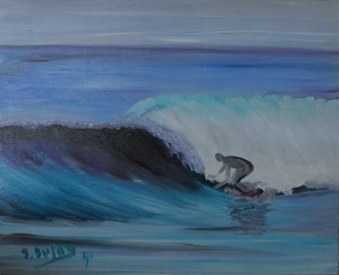 Ζωγραφική με τίτλο "Surf" από Jérôme Dufay, Αυθεντικά έργα τέχνης, Λάδι Τοποθετήθηκε στο Ξύλινο φορείο σκελετό