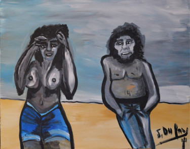 Malerei mit dem Titel "A la plage - Topless" von Jérôme Dufay, Original-Kunstwerk, Acryl