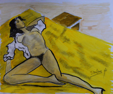 Drawing titled "La sieste" by Jérôme Dufay, Original Artwork, Pastel