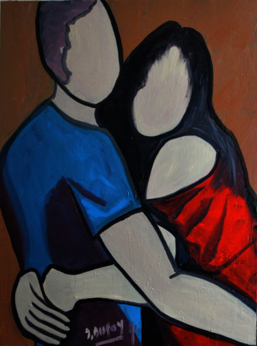 Painting titled "Etreinte" by Jérôme Dufay, Original Artwork, Oil Mounted on Wood Stretcher frame