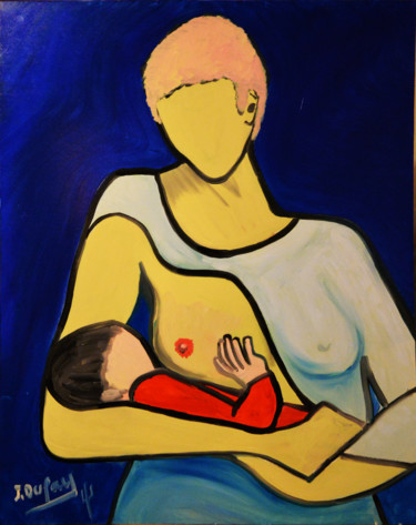 Peinture intitulée "La mère et l'enfant" par Jérôme Dufay, Œuvre d'art originale, Huile Monté sur Châssis en bois