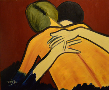 Painting titled "Etreinte amoureuse" by Jérôme Dufay, Original Artwork, Oil Mounted on Wood Stretcher frame