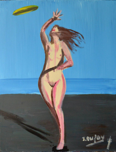 Painting titled "La joueuse de frisbe" by Jérôme Dufay, Original Artwork, Acrylic