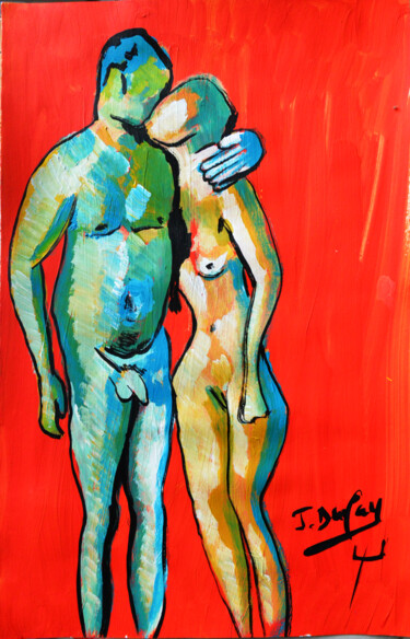 Painting titled "Les amoureux de Leu…" by Jérôme Dufay, Original Artwork, Acrylic