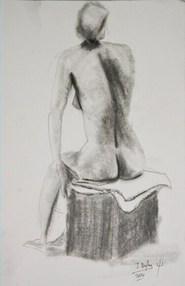 Drawing titled "Nu de dos" by Jérôme Dufay, Original Artwork, Graphite