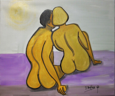 Painting titled "Doux baiser" by Jérôme Dufay, Original Artwork, Oil Mounted on Wood Stretcher frame