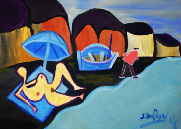 Painting titled "Le bain de pied de…" by Jérôme Dufay, Original Artwork, Oil Mounted on Wood Stretcher frame