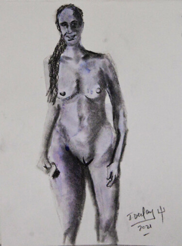 Dessin intitulée "Une naturiste à Leu…" par Jérôme Dufay, Œuvre d'art originale, Graphite