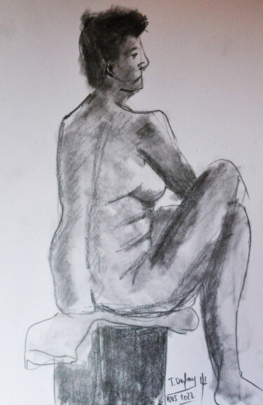 Drawing titled "MODELE FEMME 2022 -…" by Jérôme Dufay, Original Artwork, Graphite