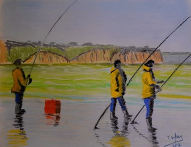 Drawing titled "Surf casting en Pay…" by Jérôme Dufay, Original Artwork, Pastel