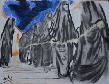 Dessin intitulée "femmes-esclaves-enc…" par Jérôme Dufay, Œuvre d'art originale, Pastel