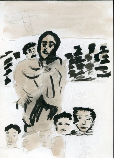 Dessin intitulée "Hommage aux mères e…" par Jérôme Dufay, Œuvre d'art originale, Encre