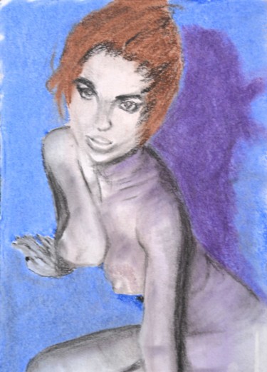 Dessin intitulée "brunette-dsc-9445.j…" par Jérôme Dufay, Œuvre d'art originale, Pastel