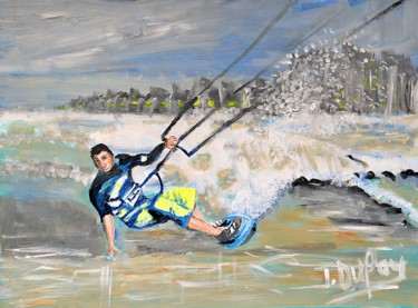 Painting titled "Kitsurf au Touquet" by Jérôme Dufay, Original Artwork, Acrylic