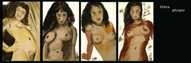 Drawing titled "Quatre nus féminins" by Jérôme Dufay, Original Artwork, Chalk